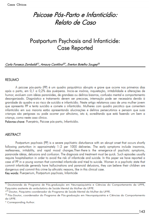 Cover of Postpartum Psychosis and Infanticide: Case Reported.