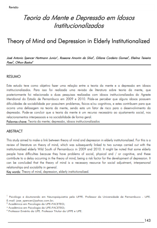 Cover of Theory of Mind and Depression in Elderly Institutionalized.