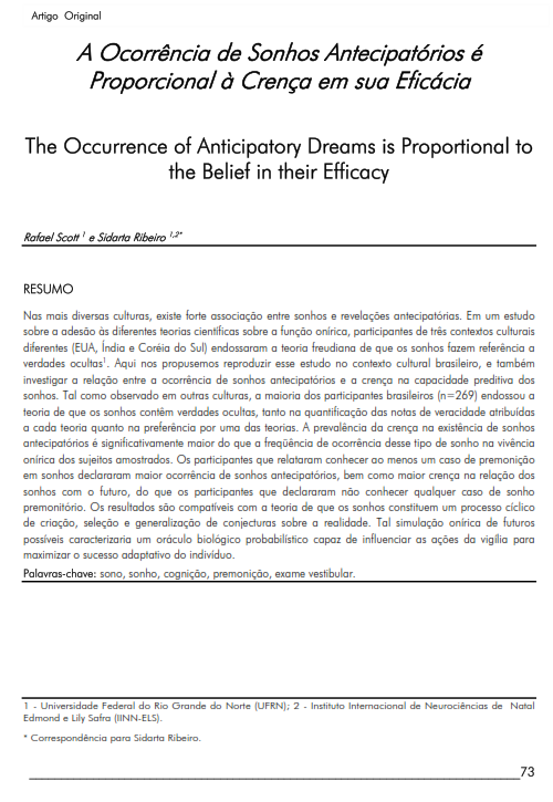 Cover of The Occurrence  of Anticipatory Dreams is Proportional to the Belief in their Efficacy.