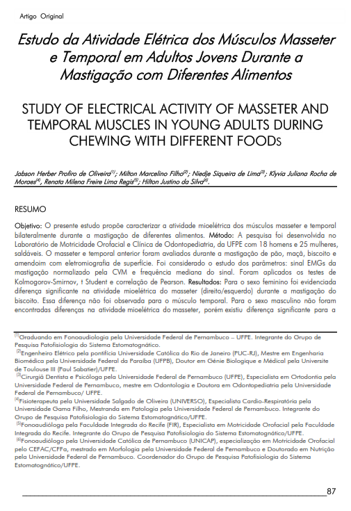 Cover of STUDY OF ELECTRICAL ACTIVITY OF MASSETER AND TEMPORAL MUSCLES IN YOUNG ADULTS DURING CHEWING WITH DIFFERENT FOODS.