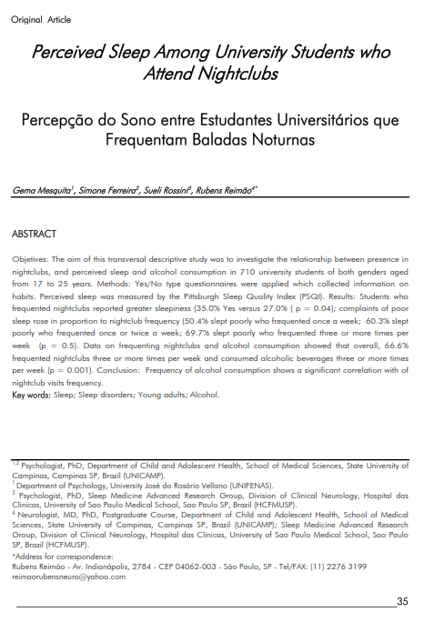 Cover of Perceived Sleep Among University Students who Attend Nightclubs.