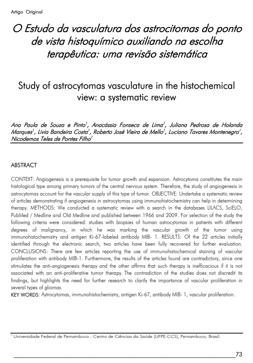Cover of Study of astrocytomas vasculature in the histochemical view: a systematic review.