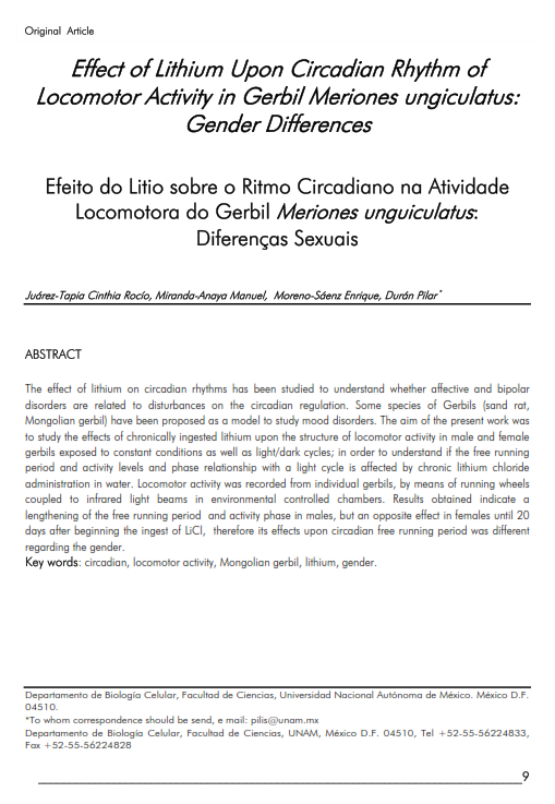 Cover of Effect of Lithium Upon Circadian Rhythm of Locomotor Activity in Gerbil Meriones ungiculatus: Gender Differences.
