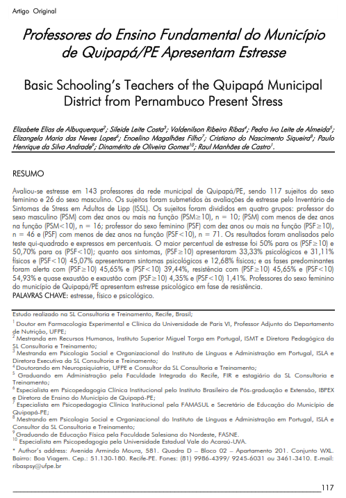 Cover of Professores do Ensino Fundamental do Município de Quipapá/PE Apresentam Estresse