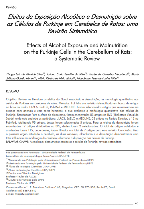 Cover of Efeitos da Exposição Alcoólica e Desnutrição sobre as Células de Purkinje em Cerebelos de Ratos: uma Revisão Sistemática