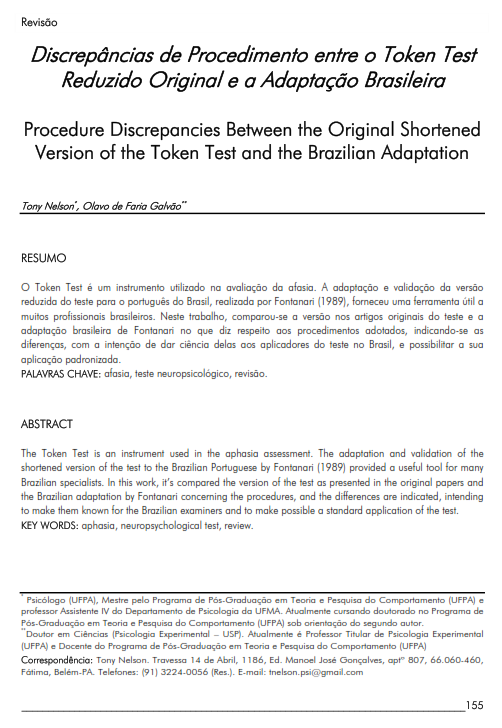 Cover of Discrepâncias de Procedimento entre o Token Test Reduzido Original e a Adaptação Brasileira