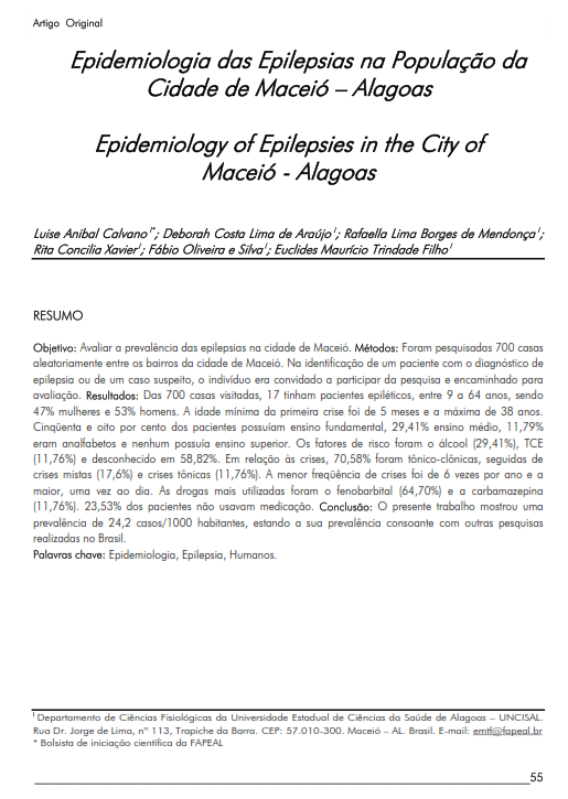 Cover of Epidemiologia das Epilepsias na População da Cidade de Maceió – Alagoas