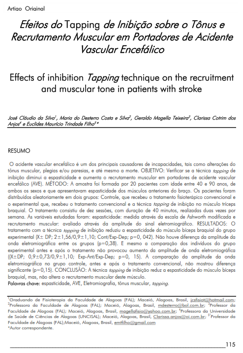 Cover of Effects of inhibition Tapping technique on the recruitment and muscular tone in patients with stroke.
