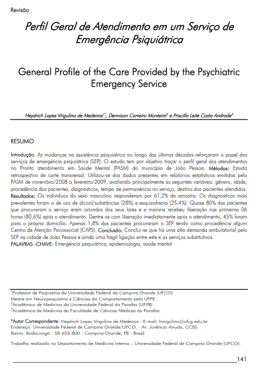 Cover of General  Profile of the Care Provided by the Psychiatric Emergency Service.