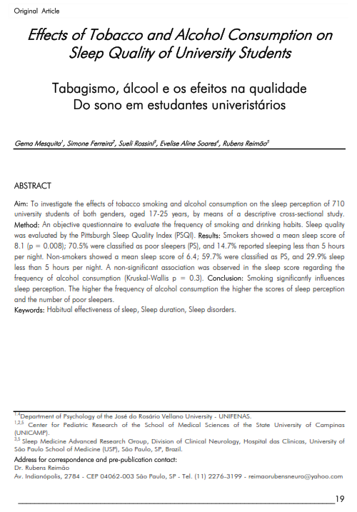 Cover of Effects of Tobacco and Alcohol Consumption on Sleep Quality of University Students