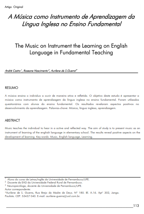 Cover of The Music on Instrument the Learning on English Language in Fundamental Teaching