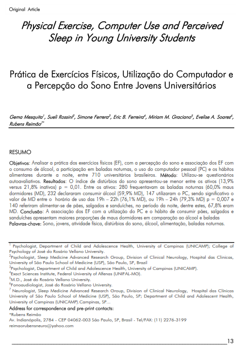 Cover of Physical Exercise, Computer Use and Perceived Sleep in Young University Students