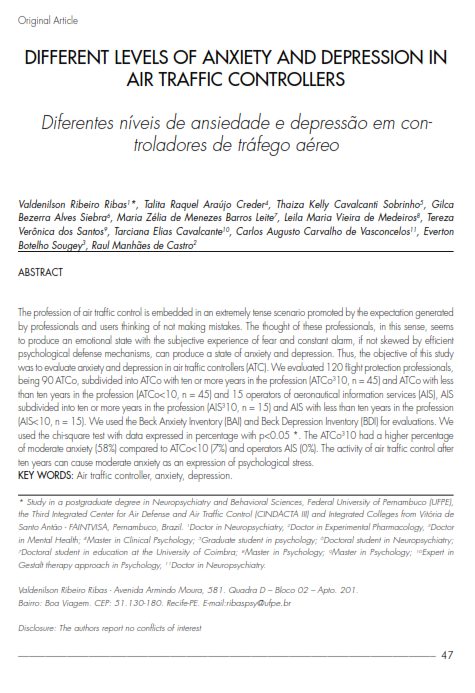 Cover of DIFFERENT  LEVELS OF ANXIETY AND DEPRESSION IN AIR TRAFFIC CONTROLLERS