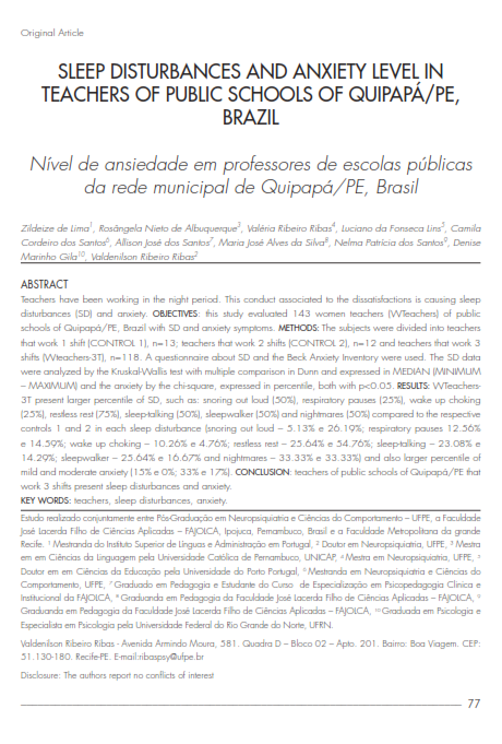 Cover of Nível de ansiedade  em professores de escolas públicas da rede municipal de Quipapá/PE, Brasil